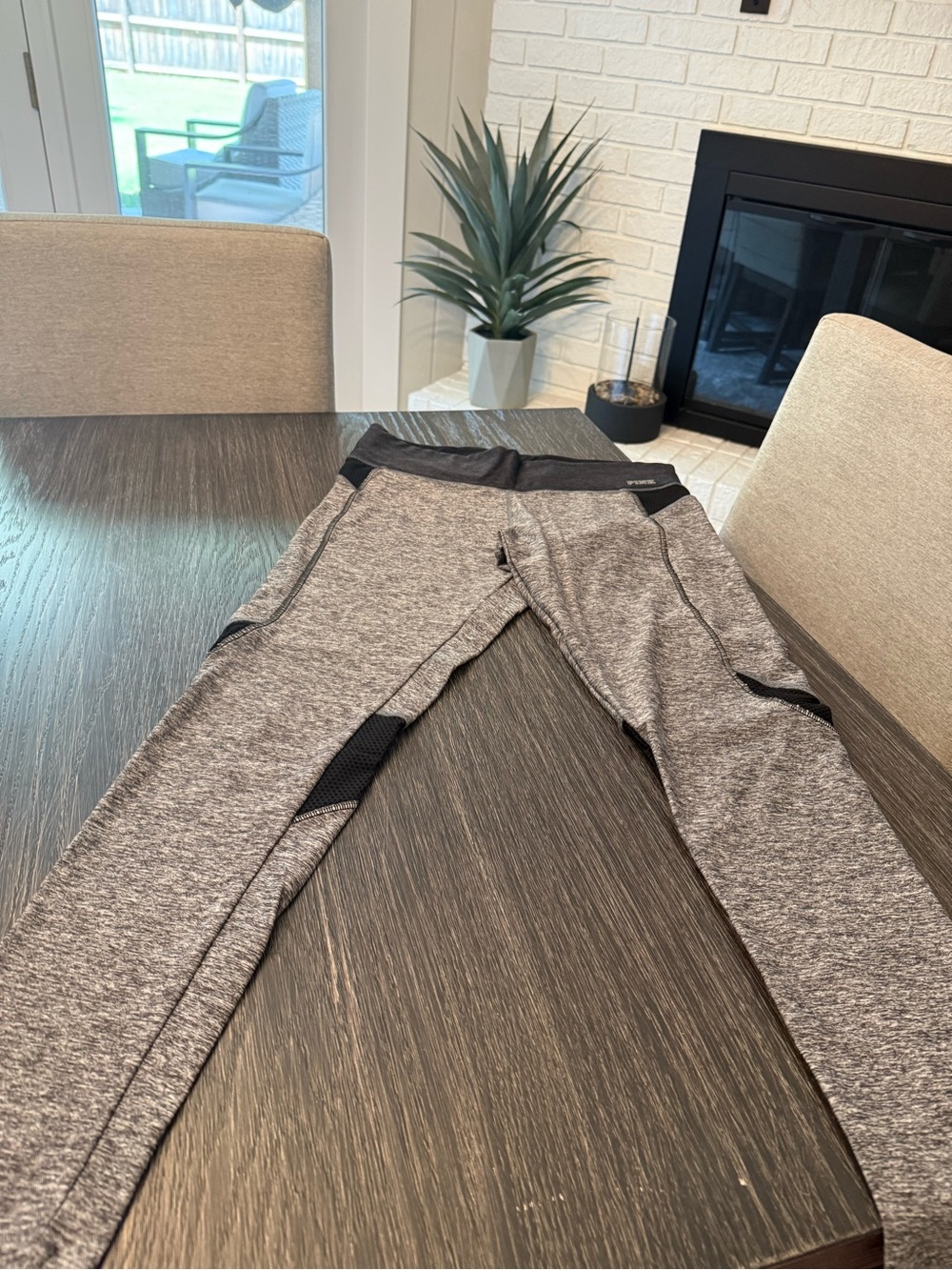 Victoria's Secret Gray Heathered Leggings with Black Mesh Accents